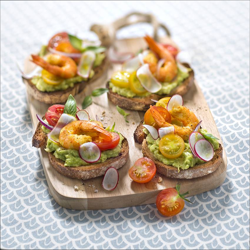 Toast avocats crevettes 